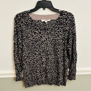 Loft Brown Black Animal Leopard Cheetah Print Soft Cardigan Small